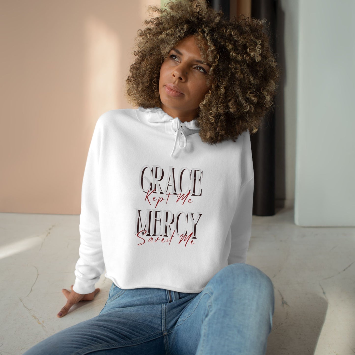 Grace and Mercy Christian Crop Hoodie
