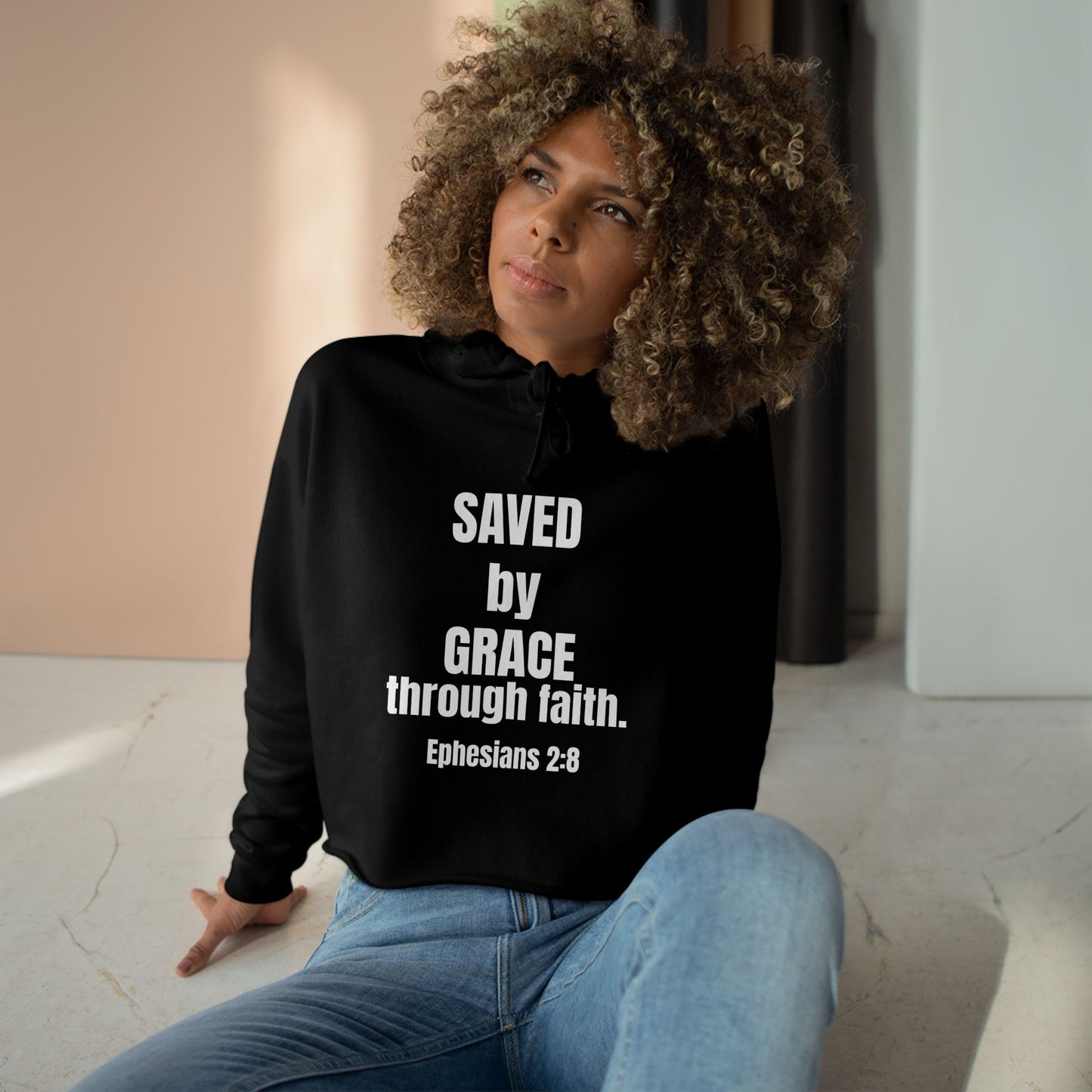 Christian Crop Hoodie - Saved by Grace