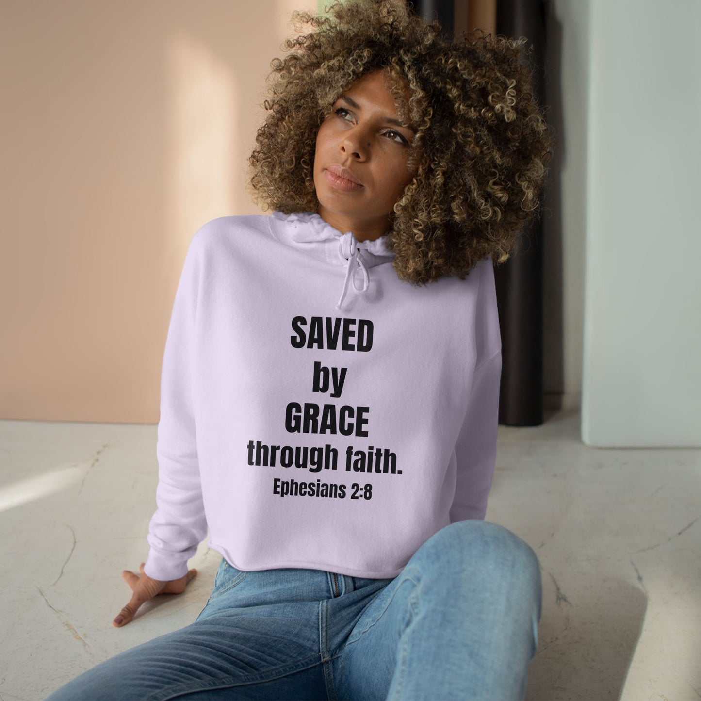 Christian Crop Hoodie - Saved by Grace