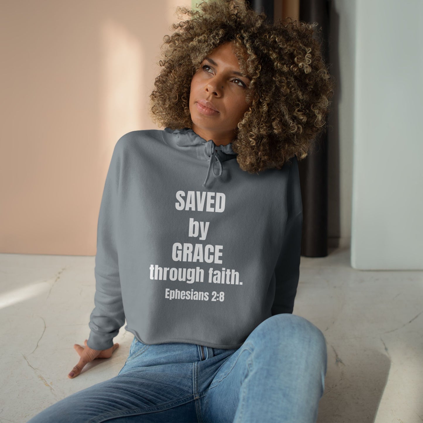 Christian Crop Hoodie - Saved by Grace