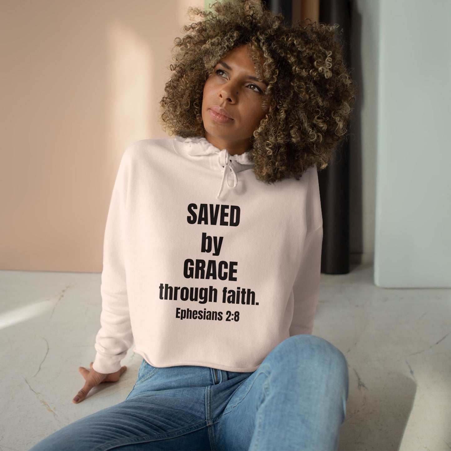 Christian Crop Hoodie - Saved by Grace