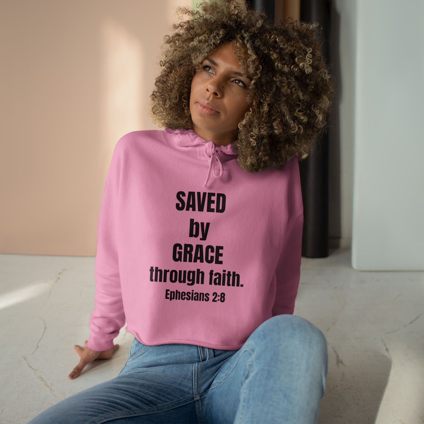 Christian Crop Hoodie - Saved by Grace